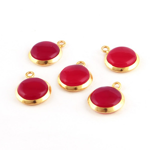 Conector de Calcedonia chapado en oro para fabricación de joyas, ajuste de bisel curvo, liso, pulido, redondo, Rosa - Product Image 2