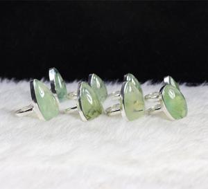 Anillo de piedras preciosas de Prehnita Chapado en plata hecho a mano para mujer, joyería informal de aniversario de boda, ajuste de bisel de piedra principal de perla directo - Product Image 3