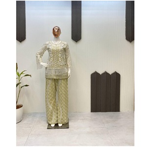 India Designer Three-Piece Traditional Top Koti Plazzo Set with Sequin Embroidery Women's Party <b>Festive</b> Outfit - Product Image 1