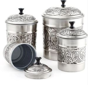ถังดีบุกผสมตะกั่วแบบเก่ากล่องใส่อาหารทำจากสแตนเลสชุด4ถังโลหะสำหรับห้องครัวกล่องใส่อาหาร - Product Image 1