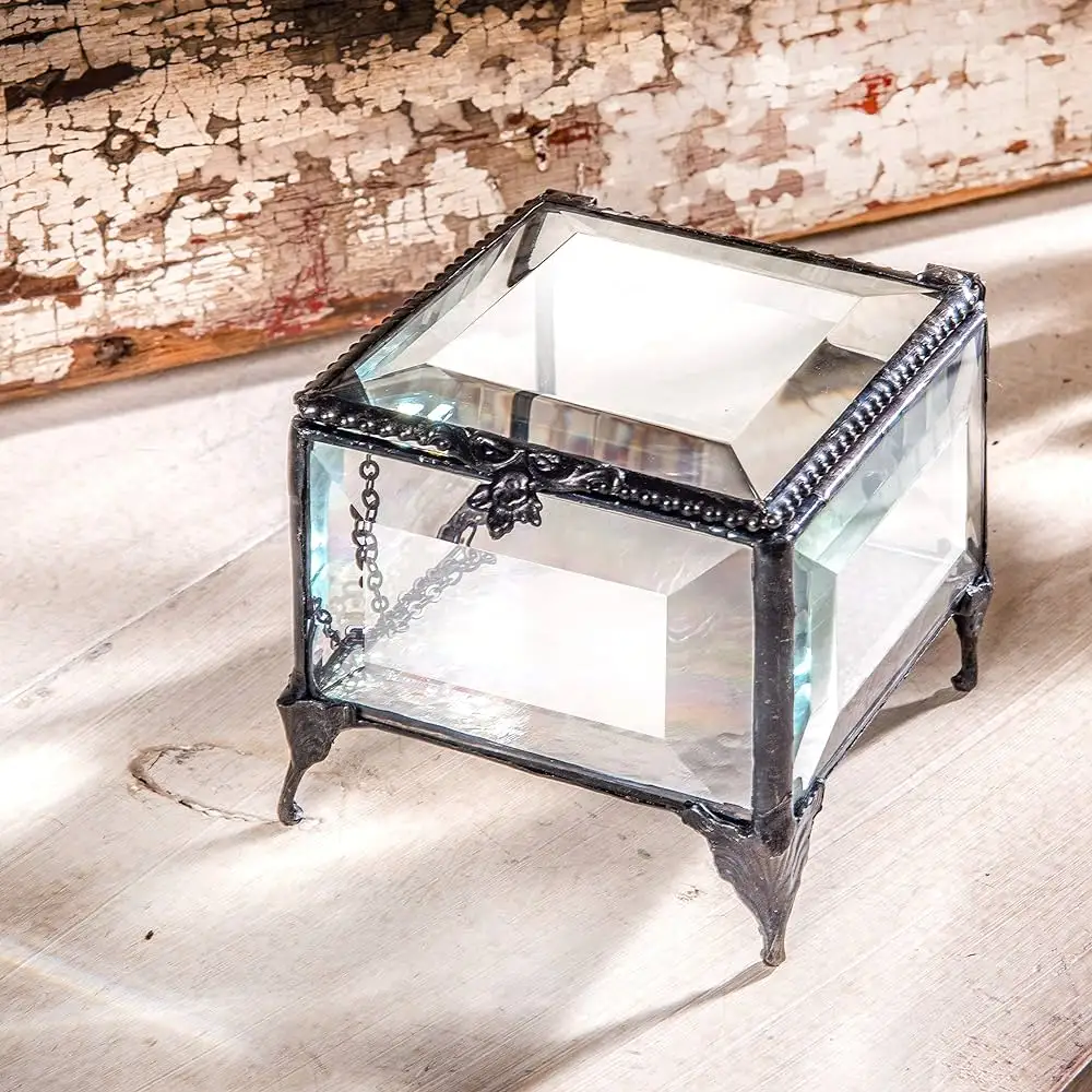 Einzigartiger Stil Schmuck-Organisator-Schachtel dekoratives Glas Gold-Schmuckkästchen mit Ring-Aufbewahrungsregal