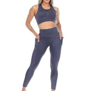 Ensemble de yoga respirant à motif solide pour femmes Vêtements de sport 2 pièces pour entraînement Fitness pour vêtements de sport - Product Image 2