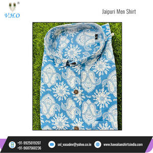 Jaipuri เสื้อเชิ้ตของผู้ชายผ้าคอตตอนพิมพ์ลายช้างทำด้วยมือดีไซน์สวย - Product Image 4