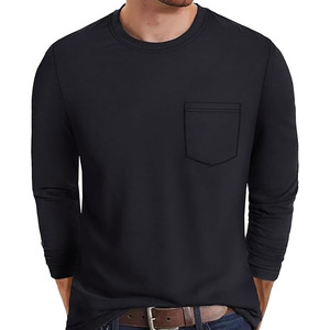 2025 nuevas camisetas de algodón puro de manga larga de Color sólido para hombres, camiseta informal de corte Regular con estampado de logotipo personalizado para hombres - Product Image 1