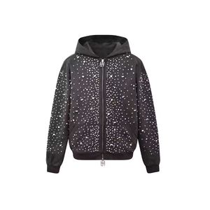 Sudaderas con Capucha Bordadas con Pedrería para Adolescentes, Estilo Informal, con Cierre, Otoño 2025, Estampado Largo, Felpa, Estilo Inglés, Ropa Deportiva - Product Image 1