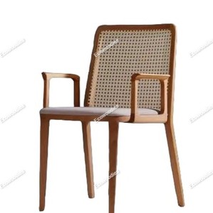 Chaise de salle à manger en bois de hêtre naturel Chaise en rotin de nouveau style Chaise de salle à manger de restaurant d'hôtel en bois massif avec dossier en rotin pour les cafés - Product Image 1