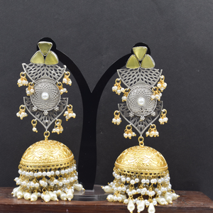 ต่างหู jhumka แบบทำด้วยมือของอินเดียต่างหูแบบดั้งเดิมของ kundan jhumka ชุบทองลูกปัดทองเหลืองทำด้วยมือสำหรับเด็กผู้หญิง - Product Image 2