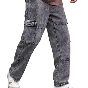 Pantalones vaqueros Cargo holgados de moda para hombre, ropa de calle informal duradera y cómoda, pantalones vaqueros de Hip Hop con bolsillos utilitarios - Product Image 1