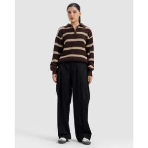 Suéter clásico de invierno con cremallera de un cuarto, a rayas, con estampado jacquard, tejido cálido y bordado a media costura. - Product Image 2