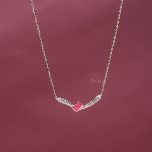 IGI Certified Lab Grown Diamond Emerald Cut Pink <b>Ruby</b> <b>Necklace</b> in 18K White Gold Minimalist V Shape Designer Pendant <b>Necklace</b> - Product Image 3