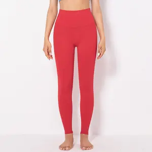 Atacado design personalizado preço barato roupas esportivas femininas cor sólida cintura alta leggings fitness yoga calças