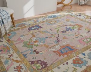 Ensemble de tapis noués à la main anti-dérapant écologique à motif géométrique en laine/soie turque - Product Image 1