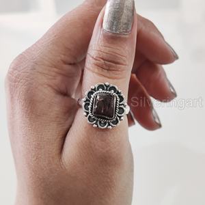 Joyería de piedra en bruto, anillo para mujer, granate Natural, piedra preciosa cruda, piedra natal de enero, anillo bohemio, joyería, anillo de Plata de Ley 925 - Product Image 3