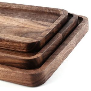 Bandeja de comida para servir de madera de nogal redonda marrón rústica de tamaño pequeño grande personalizada al por mayor con asas bandejas naturales - Product Image 6