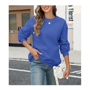 Bangladesh fabriqué de luxe à manches longues col rond épaule pente couleur unie confortable décontracté femmes coton sweat - Product Image 5