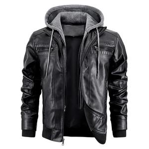 Nouveau hommes veste en cuir moto Slim Fit à capuche PU manteau haut automne hiver décontracté coupe-vent hommes vêtements détachable chapeau - Product Image 4