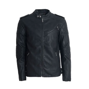 แจ็กเก็ตมอเตอร์ไซค์หนังวัวแบบไม่มีปกหนังวัวสำหรับผู้ชายดีไซน์เพรียวบางลายตัวอักษรสีดำสำหรับฤดูหนาวฤดูใบไม้ร่วง - Product Image 1