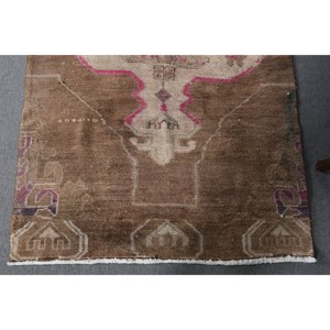 Alfombra de lana Vintage marrón y Beige, 4x10 pies, clásica, turca, hecha a mano, diseño de retazos, respaldo de látex, pasillo Rectangular para cabecera - Product Image 4