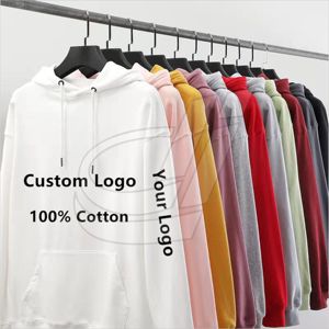 Sweat à capuche en coton pour homme, imprimé personnalisé, logo brodé, uni, surdimensionné - Product Image 3