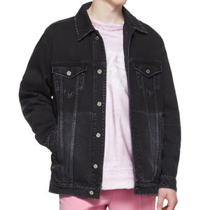 2025 nuevo logotipo personalizado duradero Cuello clásico 100% algodón negro color bloque chaqueta vaquera para hombres - Product Image 4