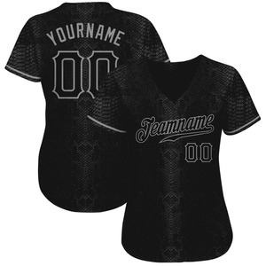 Custom Black Snakeskin Black-Gray <b>3D</b> Pattern <b>Design</b> Authentic Baseball Jersey - Product Image 1