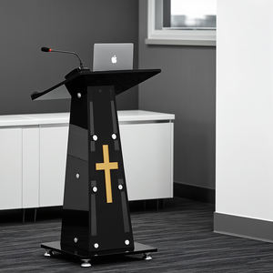 Podium kaca hitam dengan rak penyimpanan portabel, ruang konferensi Pulpit gaya Podium lintas Podium - Product Image 2