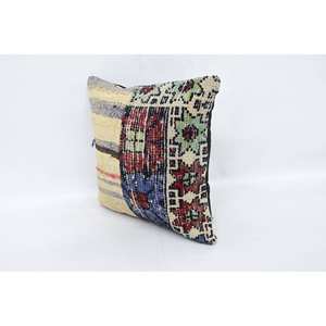 Oreiller Kantha en laine multicolore patchwork 16x16 pouces Coussin décoratif tissé avec motif vintage - Product Image 4