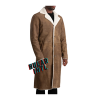 Manteau long classique B3 pour homme en cuir véritable avec décoration en peau de mouton, veste d'hiver tricotée à double boutonnage coupe-vent