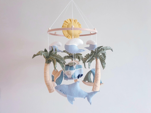 2026 New Arrivals Trading Products Boho Neutral Handmade Felt Baby Toy Hanging Mobile <strong>Shark</strong> Ocean Beach Visual <strong>Stimulation</strong> - Product Image 1