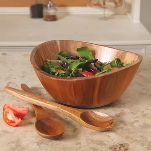 Acacia Wooden <b>Bowl</b> Wood <b>Salad</b> Serving <b>Bowl</b> Set with <b>Servers</b> by tradebit - Product Image 4