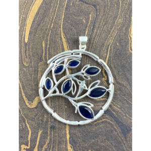 Pendentif Feuille Multi-Saphirs Élégant Fait Main par un Designer, en Argent Sterling 925, Bijou Quotidien, Fabricant - Product Image 1