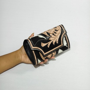 Manufacturer Factory Supply Wholesale Hand Tooled Genuine Leather <b>Wristlet</b> Clutches Floral Card & Cash Holder Wallet for Women - Product Image 2