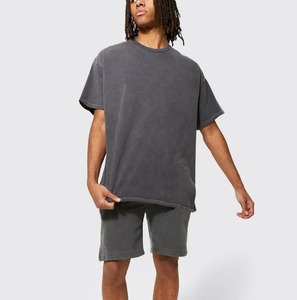 Camisetas Vintage de verano 2025, conjunto de pantalones cortos de sudor para hombre, lavado ácido, Sol desteñido, estampado de silicona personalizado, opción de talla grande - Product Image 5