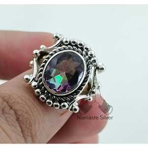 Mystic Topaz Oval Handmade <b>Statement</b> <b>Ring</b> for Women Sterling Silver Gemstone Jewelry for Birthday Anniversary Christmas - Product Image 5