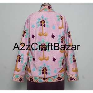 Handmade Floral Embroidery Indian <b>Velvet</b> Bomber Jacket for <b>Women</b> Short Winter Cotton Lining Reversible Breathable Party Wear - Product Image 5