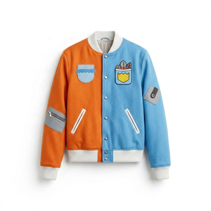 Veste en jean pour homme sur mesure, de haute qualité, à double boutonnage, avec fermeture éclair, effet vieilli, patchwork, délavée à l'acide, broderie de patchs, empiècements et col rabattu - Product Image 1