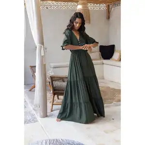 High Quality Casual Dresses Manufacturers Factory Women Clothing Apparel Beach Wear Long Sleeve Ruffle loose fitting Long Maxi D