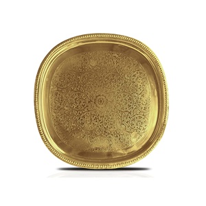 Plateau rond en cuivre de qualité supérieure, écologique, avec poignée en laiton, personnalisable, pour servir les aliments, durable, élégant, prix de gros - Product Image 5
