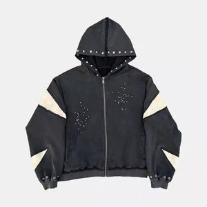 Sudadera con capucha recortada Vintage para hombre 2025, lavado ácido pesado, desgastado, bordado desteñido por el sol, diseño con cremallera, 100% de algodón, Invierno - Product Image 1