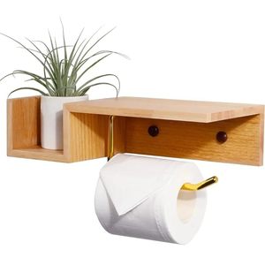 Portarrollos de Papel Higiénico de Madera Moderno, Soporte de Papel Higiénico de Madera para Baño, Montado en la Pared con Adhesivo - Product Image 5