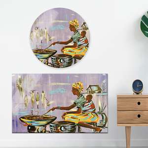 Impresión en Lienzo de Mujer Africana Elegante Preparando Comida: Decoración Nigeriana Auténtica, Vidrio Circular - Product Image 1