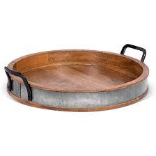 Bandeja DE SERVICIO DE MADERA Forma redonda con asas de metal Decoración para el hogar y Hotel Bandeja de madera y metal - Product Image 3