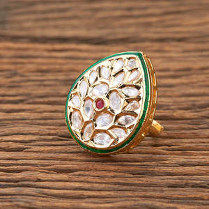 La dernière qualité d'exportation faite à la main de la bague de doigt de Kundan Meenakari avec le placage d'or pour des dames - Product Image 1