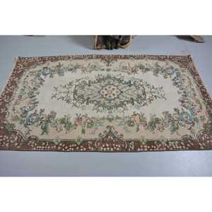 3.9x7 ft Rug, Vintage Turkish Area Rug, <b>Brown</b> <b>Wool</b> Rug - Product Image 3