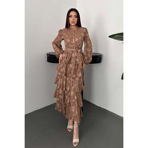 Vestido Marrón con Volantes en Capas - Marrón - Product Image 2