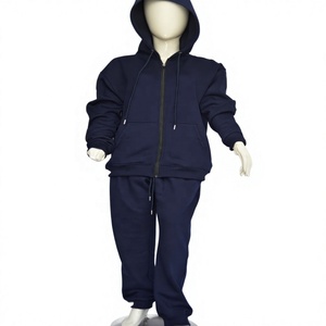 Ensemble de survêtement bleu marine 100 % coton biologique avec logo personnalisé, vêtements de sport à séchage rapide et respirants, veste zippée intégrale et pantalon, OEM - Product Image 1