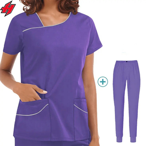 Uniformes médicaux de couleur unie Salon de beauté Vêtements de travail pour soins infirmiers Manteaux + pantalons Uniformes pour animalerie Ensembles de gommage pour dentiste Vêtements de travail - Product Image 5