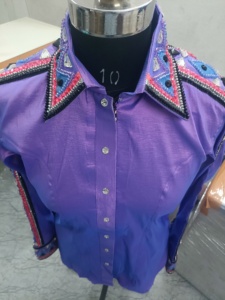 100 pour cent de verre matériel Western Showmanship chemise d'équitation équestre lavande Stretch taffetas Blings cheval de haute qualité - Product Image 3