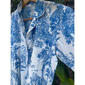 Chinoiserie Blue <b>PYJAMAS</b> Woven Homewear Shirt <b>Shorts</b> Elastic Waist Button Closure Drawstring Customizable Logo ODM Sustainable - Product Image 2