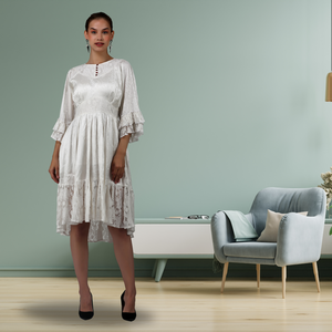 El vestido de moda más vendido con mangas con volantes y detalle de botones perfecto para la oficina de brunch o salidas Casuales - Product Image 1